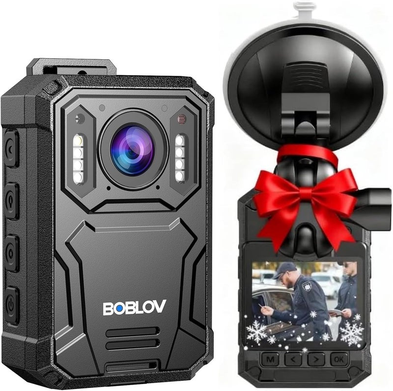 BOBLOV KJ23Pro 2K Body Camera, 128GB Body Worn Camera with Night Vision, 4000mAh Battery for 15 Hours Continuous Recording, with Car Suction for Dashcams, Law Enforcement, Security, Outdoor Work - Image 1